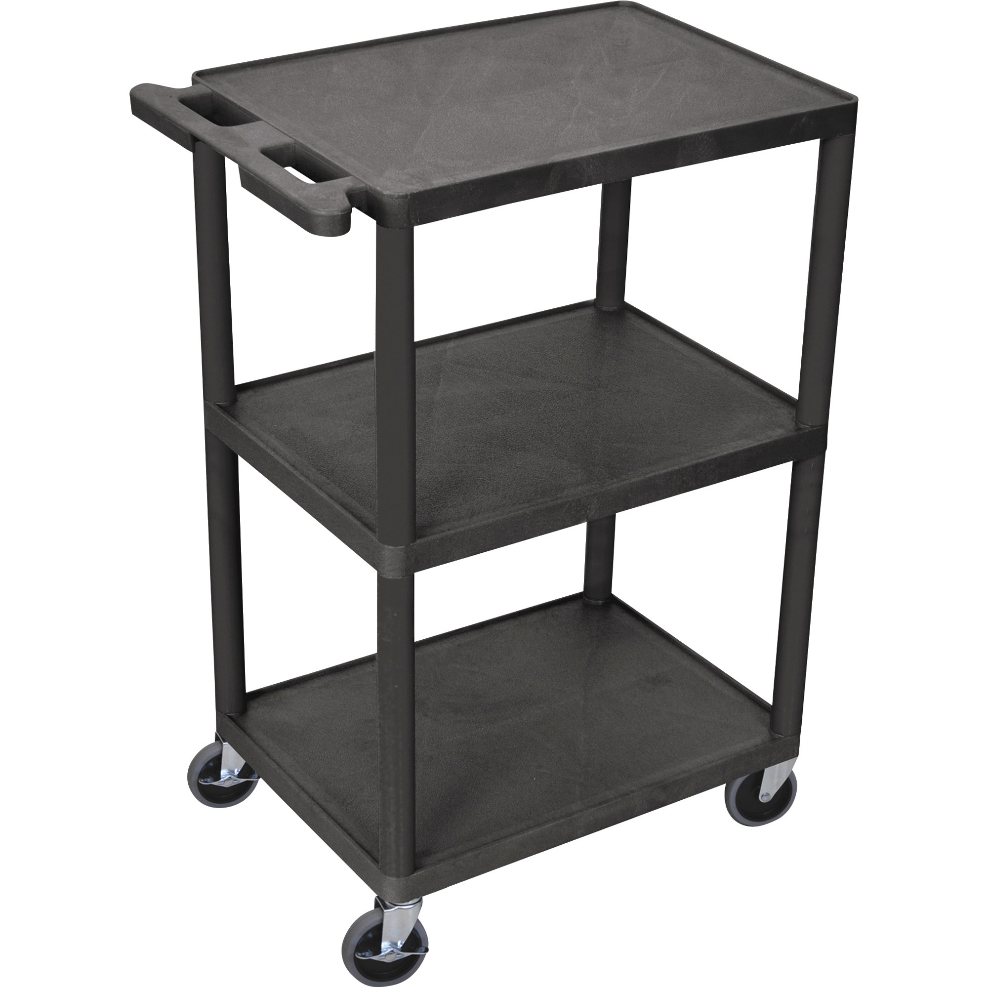 Luxor Utility Cart, 3-Shelf, 300-Lb. Capacity, Black, Model# HE42-B
